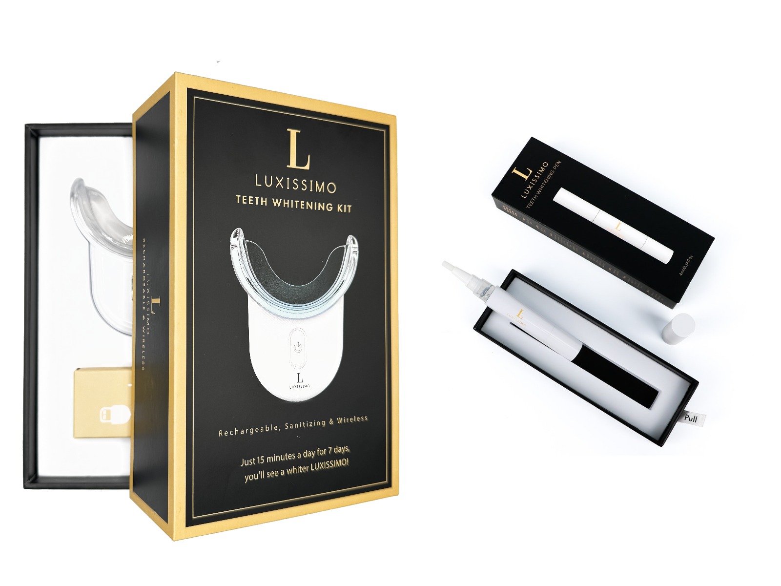 The Luxissimo whitening kit beside the maintenance refill pen